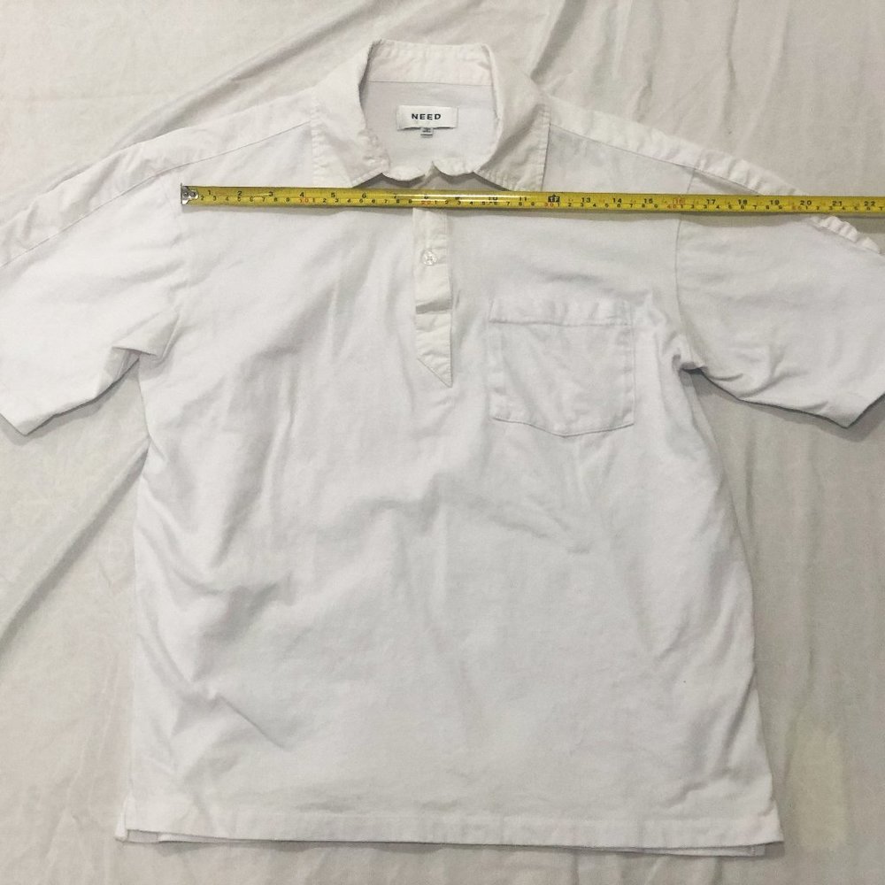 Short sleeve half button white shirt by Need small